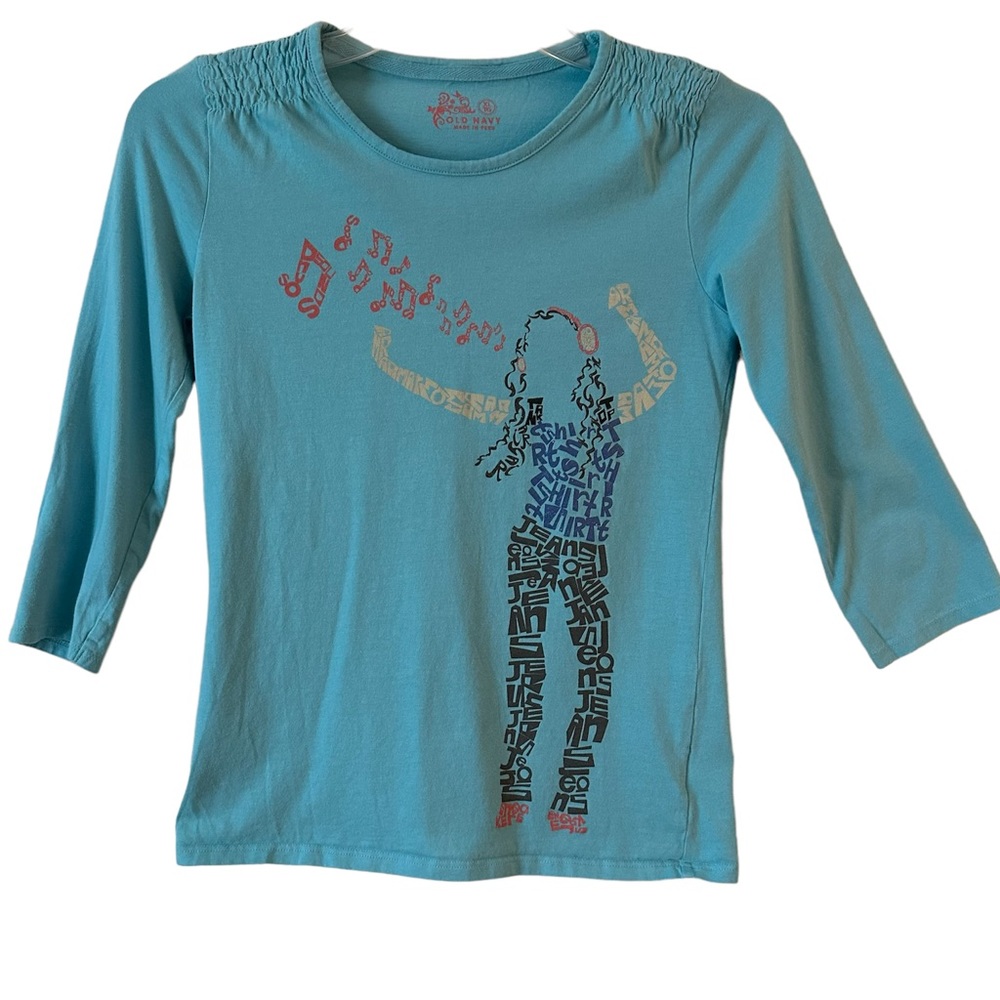 Old Navy Girl’s Music Letter Print Blue Long Sleeves T-Shirt XL